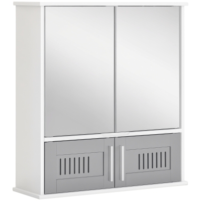 kleankin Bathroom Mirror Cabinet, Wall Mounted Storage Cupboard with Double Doors and Adjustable Shelf, Grey