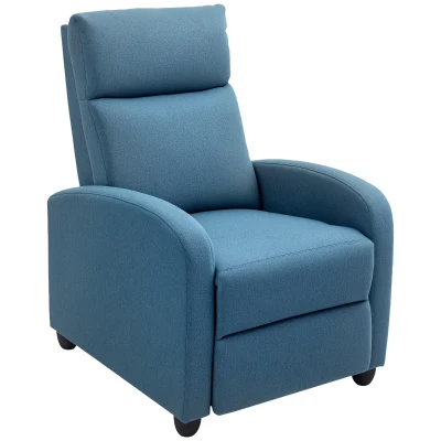 HOMCOM Fabric Recliner Chair Manual Home Theater Seating Single Reclining Sofa Chair with Padded Seat for Living Room, Blue