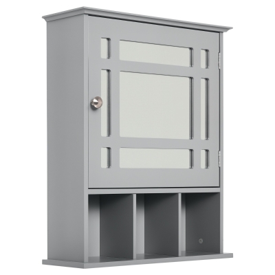kleankin Bathroom Cabinet Wall Mount with Mirror Door 3 Shelf Organizer for Bathroom, Kitchen, Bedroom, Grey