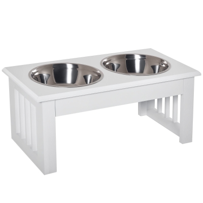 PawHut 6" Elevated Dog Feeding Station, White Wood & Stainless Steel