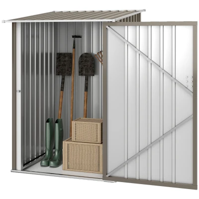 Outsunny 3.3' x 3.4' Lean-to Outdoor Garden Storage Shed, Galvanized Steel with Lockable Door for Patio Brown and White
