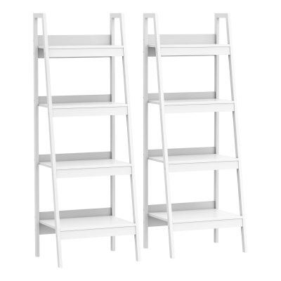 HOMCOM Set of 2, 4 Tier Ladder Shelf Bookcase, Multi-Use Display Rack, Storage Shelving Unit Display Stand, Flower Plant Stand, Home Office Furniture, White