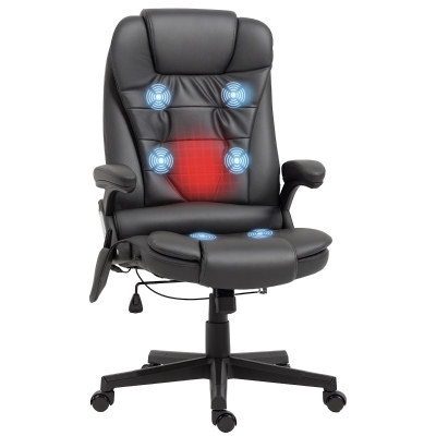 HOMCOM Office Chair Heated Ergonomic Massage Swivel Vibrating High Back Faux Leather Executive Chair Office (Brown)
