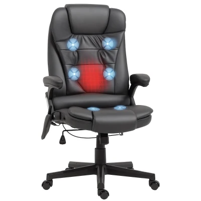 HOMCOM Office Chair Heated Ergonomic Massage Swivel Vibrating High Back Faux Leather Executive Chair Office (Brown)