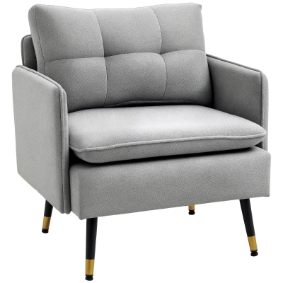 HOMCOM Modern Armchair, Upholstered Accent Chair with Tufted Back Cushion and Steel Legs for Living Room, Bedroom, Grey