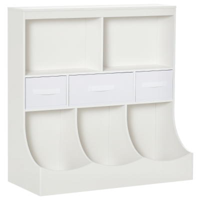 HOMCOM Kids Bookcase, Toy Storage Cabinet with Drawers, White