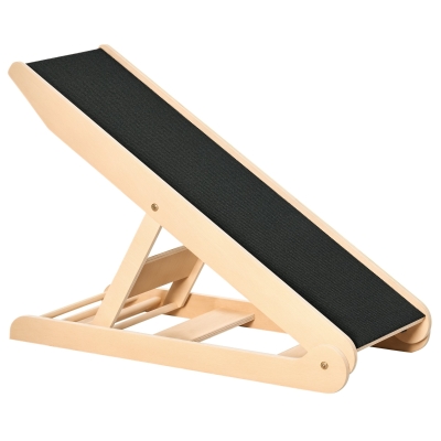 PawHut Dog Ramp for Bed Couch, Foldable Pet Ramp Height Adjustable 4 Levels from 14.75" to 24.5" for Cats and Small Dogs with Non-Slip Carpeted Surface, Natural
