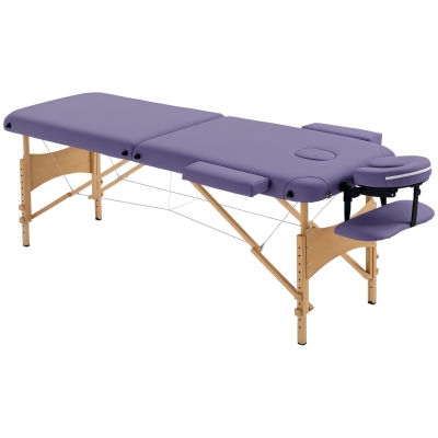 HOMCOM 83 Inch Portable Folding Massage Table, Height Adjustable Professional Salon Spa Facial Couch Bed with Free Carrying Case, Headrest, Armrests, Purple