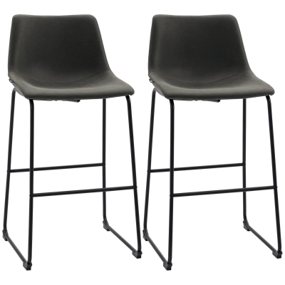 HOMCOM Bar Height Bar Stools Set of 2, Vintage PU Leather Bar Chairs, Kitchen Stools with Footrest for Home Bar, Dark Grey