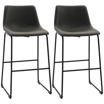 HOMCOM Bar Height Bar Stools Set of 2, Vintage PU Leather Bar Chairs, Kitchen Stools with Footrest for Home Bar, Dark Grey