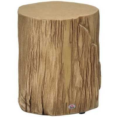 HOMCOM Concrete Finish Side Table, Lightweight Accent Table, 17" Patio Tree Stump End Table with 4 Adjustable Feet for Indoor, Outdoor, Natural Brown