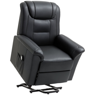 HOMCOM Electric Power Lift Chair for Elderly, PU Leather Recliner Sofa with Footrest and Remote Control, Side Pockets for Living Room, Black
