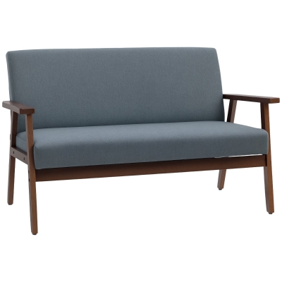 HOMCOM Compact Loveseat Sofa Couch Linen Fabric Double Seat Sofa with Rubber Wood Legs Dark Grey