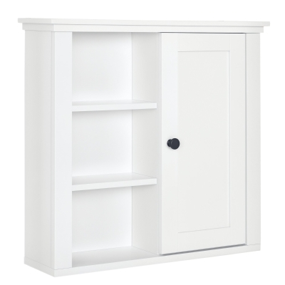 HOMCOM Bathroom Wall Cabinet, Wall Mounted Medicine Cabinet with 3 Open Shelves and Storage Cupboard for Laundry Room, White