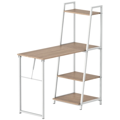 HOMCOM Computer Desk with Storage Sheves and Foldable Tabletop, Writing Desk for Home Office and Study, White, Natural