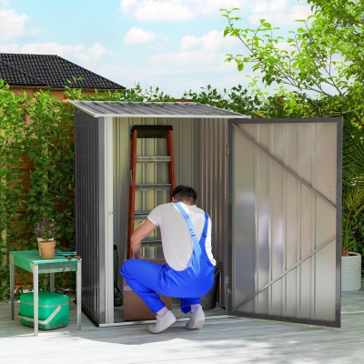 Outsunny 3.3' x 3.4' Lean-to Garden Storage Shed, Gray