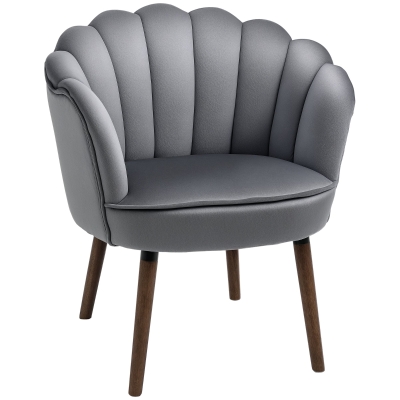 HOMCOM Modern Accent Chair Leisure Club Chair with Velvet-Touch Fabric Wood Legs for Living Room, Dark Grey