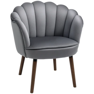 HOMCOM Modern Accent Chair Leisure Club Chair with Velvet-Touch Fabric Wood Legs for Living Room, Dark Grey