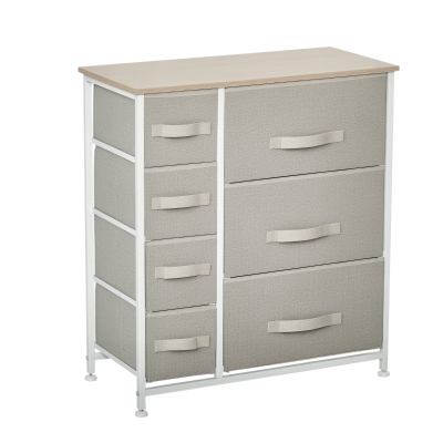 HOMCOM Dresser for Bedroom with 7 Drawers, Chest of Drawers with Metal Frame, Fabric Dresser for Living Room, Light Grey