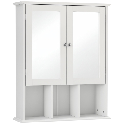 kleankin Wall-Mounted Medicine Cabinet, Bathroom Mirror Cabinet with Double Doors and Storage Shelves, White