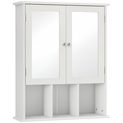 kleankin Wall-Mounted Medicine Cabinet, Bathroom Mirror Cabinet with Double Doors and Storage Shelves, White