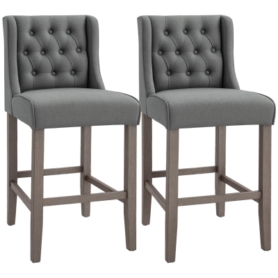 HOMCOM 26.25" Tufted Wingback Bar Stools, Set of 2, Gray