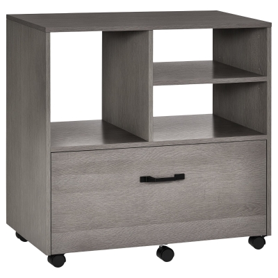 Vinsetto Lateral Filing Cabinet with Open Storage Shelf, Printer Stand, Mobile Office File Cabinet with Wheels for Letter and Legal Sized Files, Grey