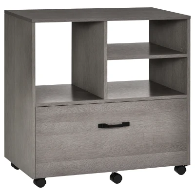 Vinsetto Lateral Filing Cabinet with Open Storage Shelf, Printer Stand, Mobile Office File Cabinet with Wheels for Letter and Legal Sized Files, Grey
