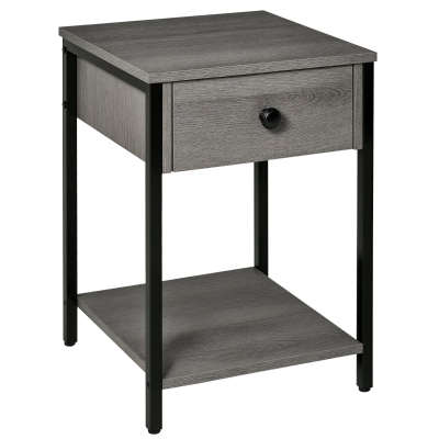 HOMCOM Industrial Side Table with Drawer & Storage Shelf, Gray