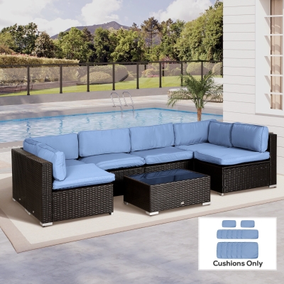 Outsunny Outdoor 14pc Patio Rattan Sofa Set Cushion Polyester Cover Replacement Set - No Cushion Included, Sky Blue