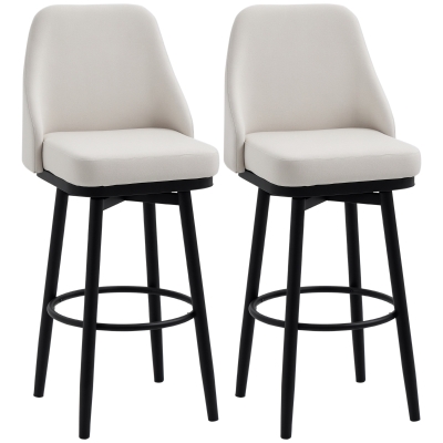 HOMCOM 29.5" Swivel Bar Stools Set of 2, Upholstered, Cream White