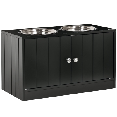 PawHut Elevated Dog Bowls for Large Dogs Pet Feeding Station with Stand, Storage, 2 Stainless Steel Food and Water Bowls, Black, 23.6" x 11.8" x 14"