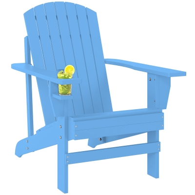 Outsunny Classic Adirondack Chair, Muskoka Chairs, Garden Deck Chair with Cup Holder for Patio, Indoor, Backyard, Blue