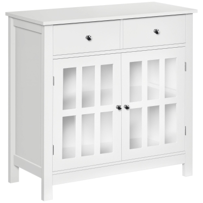 HOMCOM White Sideboard Buffet Cabinet, Glass Doors, 2 Drawers