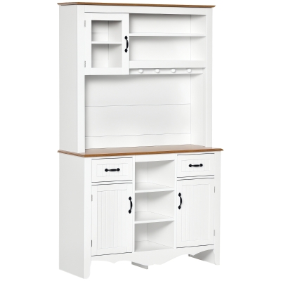 HOMCOM 71" Farmhouse Kitchen Buffet with Hutch, White