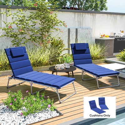 Lounge Chair Cushion Set of 2 80" x 26" x 1.2" Blue