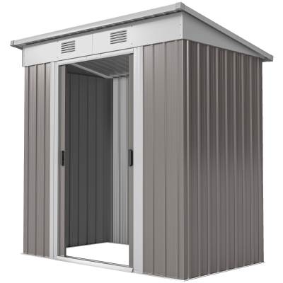 Outsunny 6' x 4' Outdoor Storage Shed, Metal Garden Tool Storage House Organizer with Lockable Sliding Doors and Vents for Backyard Patio Lawn, Light Grey