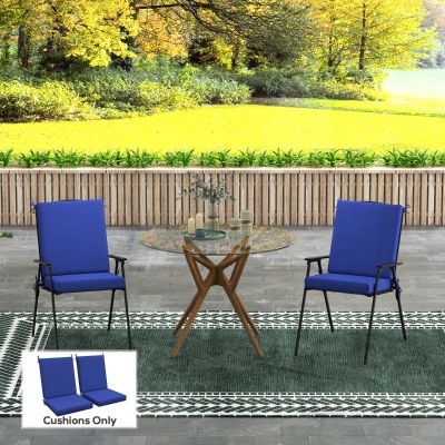 Outsunny Outdoor Cushions Set of 2 for Dining Chairs, Outdoor Seat Cushions with Back, Fade-Resistant Yarn-Dyed Polyester, Navy