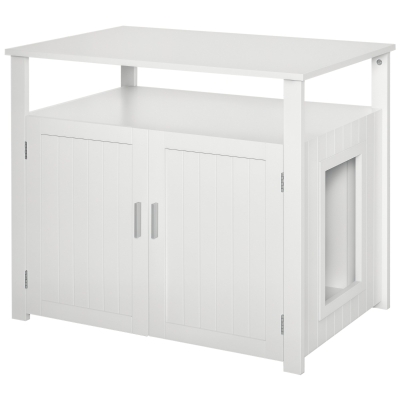 PawHut Cat Litter Box Enclosure Furniture, White