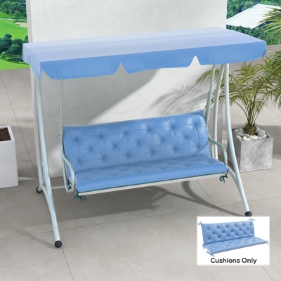 Outsunny 3-Seater Outdoor Bench Swing Chair Replacement Cushions for Patio Garden, Light Blue