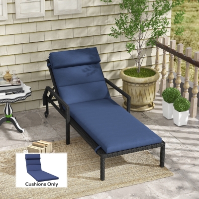 Outsunny Patio Chaise Lounge Chair Cushion Replacement Sun Lounger Pads with Headrest and Ties, Dark Blue