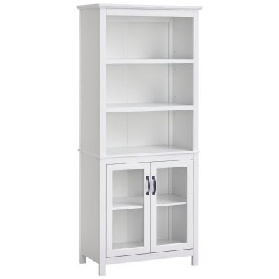 HOMCOM 71" Bookcase Hutch Cabinet, Adjustable Shelves, White