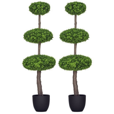 HOMCOM Set of 2 Artificial Boxwood Topiary Trees in Pots, 43.25"