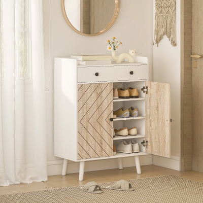 HOMCOM Shoe Cabinet for Entryway, Modern Shoe Storage Cabinet with Adjustable Shelves and Drawer for 12 Pairs, White