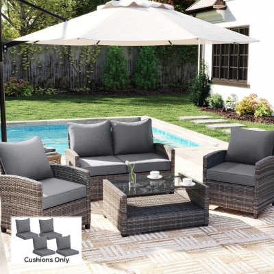 Outdoor Seat Cushion Set 25" L x 22.5" W x 6.5" H Gray