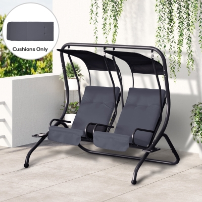 Outsunny 84A-052 Series Outdoor Porch Swing Cushions with Seat & Tufted Back, Backrest Ties, Set of 2 Replacement Cushions for Patio Furniture, Gray