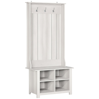 HOMCOM Hall Tree Entryway Bench with Shoe Storage, Distressed White