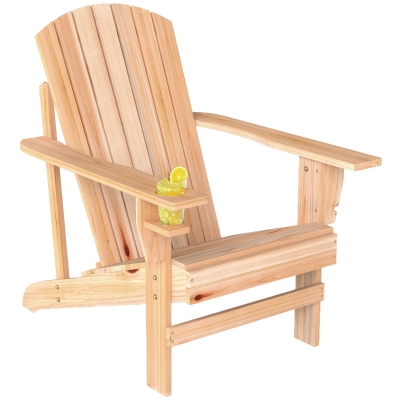 Outsunny Classic Adirondack Chair Muskoka Chair, Garden Deck Chair with Cup Holder for Patio, Indoor, Backyard, Natural