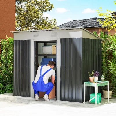Outsunny 7' x 4' Metal Lean-to Garden Shed, Gray