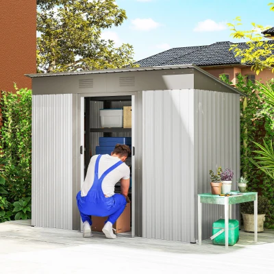 Outsunny 7' x 4' Metal Garden Shed, Tool Storage, Silver